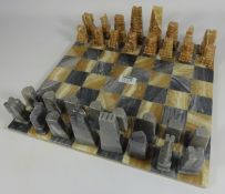 Hand carved Mexican onyx chess set Condition Report <a href='//www.