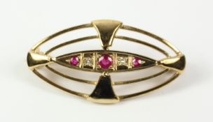 Ruby and diamond gold brooch hallmarked 9ct Condition Report <a href='//www.