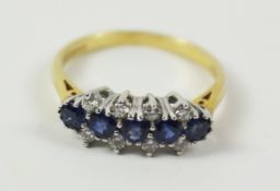 Sapphire and diamond three row gold ring hallmarked 18ct Condition Report <a
