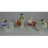 Four Coalport Snowmen figures - 'Highland Fling', limited edition 'At The Party',