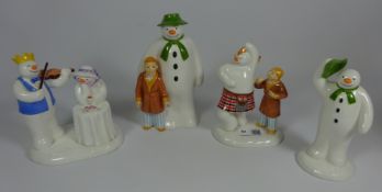 Four Coalport Snowmen figures - 'Highland Fling', limited edition 'At The Party',