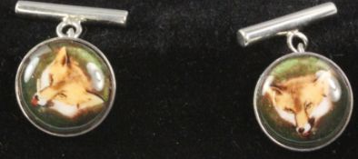 Pair of fox mask enamel cuff-links stamped 925 Condition Report <a href='//www.