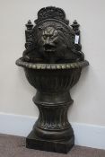 Victorian style bronze finish cast iron demi-lune lion mask wall fountain, W36cm,