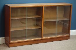 Teak bookcase with sliding glass doors, W137cm, H78cm,