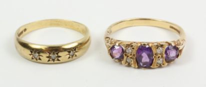 Amethyst and diamond gold ring Birmingham 1969 and a diamond set band both hallmarked 9ct