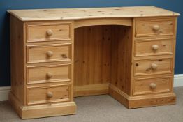 Solid pine twin pedestal dressing table, eight drawers, W132cm, H77cm,