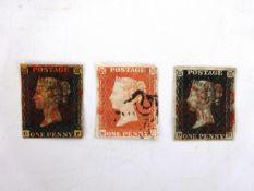 Two Victorian Penny Black stamps DH & OF and a Penny Red NC (3) Condition Report