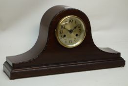 20th century mahogany cased mantel clock, twin train movement striking the half hours,