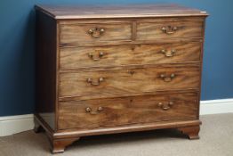 George III mahogany chest, two short and three long oak lined drawers, ogee bracket feet, W116cm,