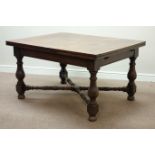 Early 20th century oak rectangular drawer leaf extending dining table,