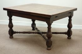 Early 20th century oak rectangular drawer leaf extending dining table,