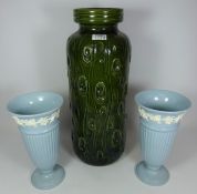 West German floor vase/ stick stand H52cm and a pair of Wedgwood classical shaped vases (3)