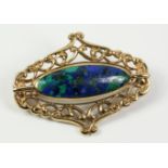 Chrysocolla malachite and moonstone swivel gold brooch hallmarked 9ct maker's mark CWS