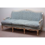 Louis XV style carved beech three seat settee in a cream crackled paint finish,