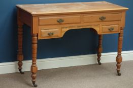 Edwardian satin walnut kneehole desk/dressing table, four drawers, W107cm, H75cm,