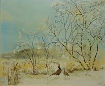 'Hard Times' Pair of Pheasants in the Snow,