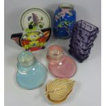 Lorna Bailey teapot, Picardy vase, Carltonware, Whitefriars style vase etc.