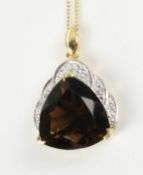 Smokey quartz and diamond pendant necklace stamped 925 Condition Report <a