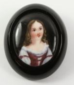 Victorian polished Whitby jet brooch with hand painted panel Condition Report