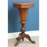 Victorian walnut and oak hexagonal work table, D44cm,