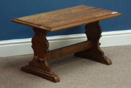 Small medium oak coffee table with stretcher base,