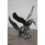 Bronzed finish cast iron pair of swans garden figure,