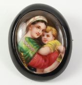 Victorian polished Whitby jet brooch with hand painted panel Condition Report