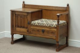 Medium oak linenfold telephone table, W100cm, H78cm,
