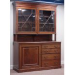 19th century mahogany dresser with panelled cupboard and four drawers,