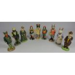 Set of nine Beswick English Country Folk including Mrs Rabbit Baking, Gardener Rabbit, The Lady Pig,