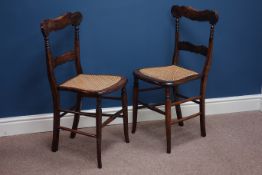 Pair early 20th century polished beech and cane seat chairs