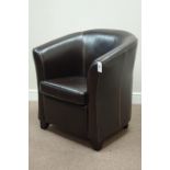 Brown leather upholstered tub shaped armchair Condition Report <a href='//www.