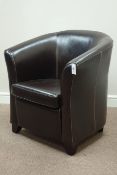 Brown leather upholstered tub shaped armchair Condition Report <a href='//www.