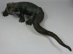 Cast bronze model of a crocodile,