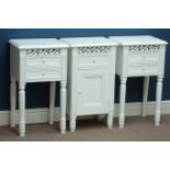 Pair of white finish bedside tables and a similar cupboard Condition Report <a