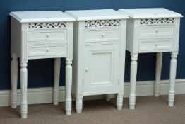 Pair of white finish bedside tables and a similar cupboard Condition Report <a