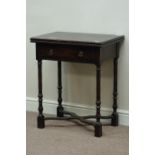 Early 20th century fold over card table, single drawer, W62cm, H73cm,