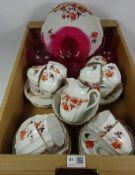 Early 20th Century teaware and cranberry glass in one box Condition Report <a