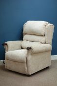 Electric reclining armchair upholstered in beige fabric (This item is PAT tested - 5 day warranty