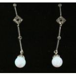 Pair of opal and marcasite drop ear-rings stamped 925 Condition Report <a