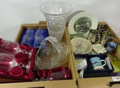 Large cut glass vase and cut glass basket, Leeds creamware, Coronet ware,