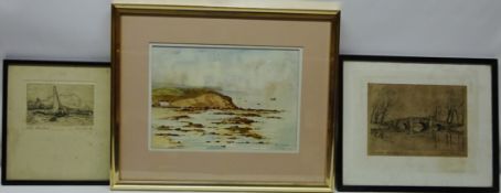 Low Tide Scalby Mills, watercolour signed by Bill Lowe 22cm x 31cm,