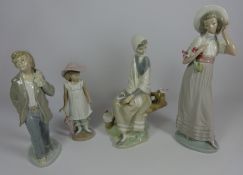 Lladro figure of a seated woman and three Nao figures (4) Condition Report <a