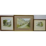 'Linton in Craven' and A Conistone Cottage, pair watercolours signed by Ted Gower and 'Grassington',