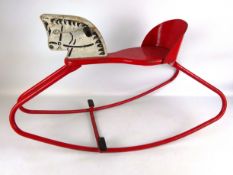1960's red metal rocking horse with painted head,