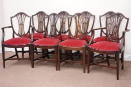 Quality 20th century set eight (6+2) mahogany Hepplewhite chairs,