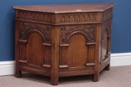 Medium oak shaped front chest with hinged top, W93cm, H61cm,