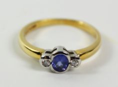 Sapphire and diamond three stone gold ring hallmarked 18ct Condition Report <a