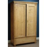 19th century waxed pine double wardrobe, W115cm, H192cm,