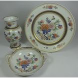 Kaiser porcelain Duchesse pattern circular dish, D32cm a similar vase and two handled dish,